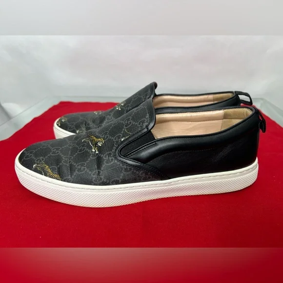 Gucci Tiger Slip on Monogram GG Print Gucci - GG Supreme Tiger Print Men Slip On Sneakers Black 9  main image 4